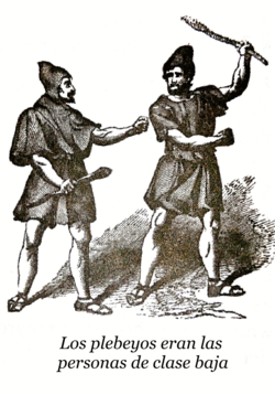 Litografía histórica que representa a un grupo de personas de la plebe romana