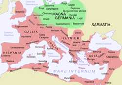 Mapa del Imperio romano y Germania Magna a principios del siglo II