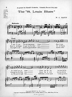 Partitura musical de Saint Louis Blues compuesto por W. C. Handy en 1914