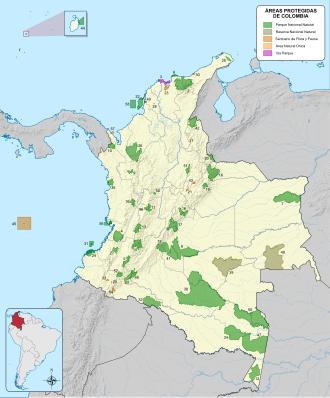 Mapa de las áreas protegidas de Colombia hasta 2013
