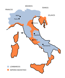 Mapa histórico que muestra el territorio del ducado de Spoleto en tiempos de Alboino.