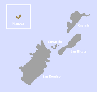 Las islas Tremiti y la isla de Pianosa en un recuadro superior
