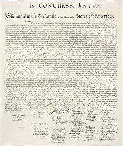 Documento histórico de la Declaración de Independencia de los Estados Unidos