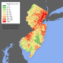 Mapa de densidad de población de Nueva Jersey