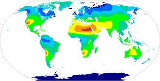 Mapa mundial que muestra la distribución anual de horas de sol