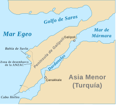 Mapa de la Península de Galípoli