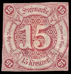Sello postal de Thurn und Taxis de 15 Kreuzer