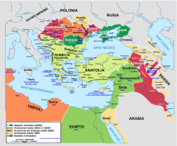 Mapa histórico de las conquistas del Imperio otomano.
