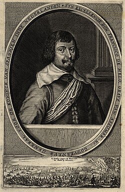 Grabado histórico del siglo XVII con el retrato de Francisco de Melo.