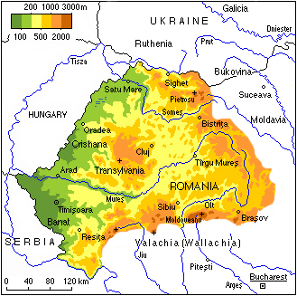 Mapa topográfico detallado de Transilvania