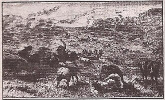 Tehuelches cazando guanacos y avestruces en el valle del río Chico en 1873