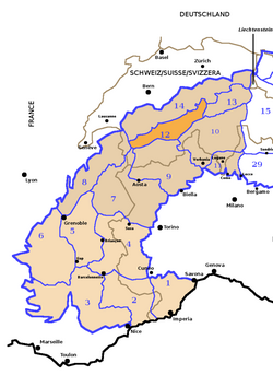 Mapa de los Alpes berneses según la clasificación SOIUSA
