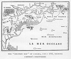 Mapa histórico de los descubrimientos de Cartier