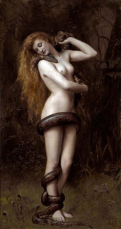 Representación artística de Lilith con una serpiente