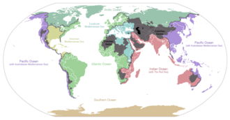 Mapa de las áreas que drenan hacia el océano Atlántico