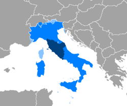 Mapa de la extensión actual del idioma italiano en la península itálica