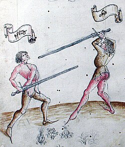 Guardias con espada larga en un manual del siglo XV