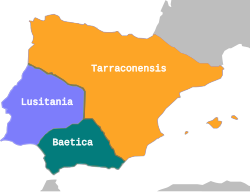 Mapa de la división provincial de Augusto en Hispania.