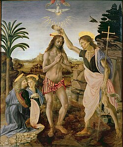 Bautismo de Cristo, obra de Verrocchio y Leonardo da Vinci
