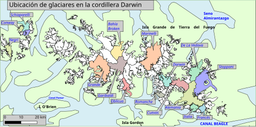 Campos de hielo en la Patagonia y Tierra del Fuego