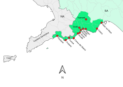 Mapa detallado de la costa amalfitana