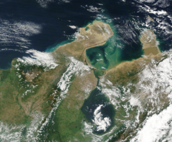 Fotografía tomada por la NASA de la Península de la Guajira y del Golfo de Venezuela