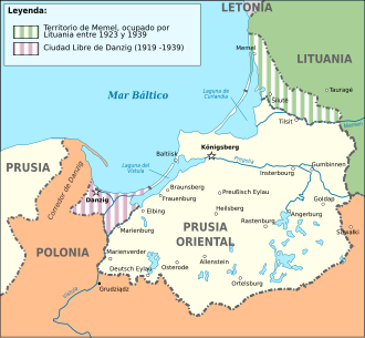 Mapa de Prusia Oriental en el periodo de entreguerras