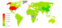 Mapa mundial basado en datos de reservas y deuda externa
