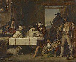 Cuadro histórico que representa la reunión del mando de un grupo guerrillero español pintado por David Wilkie.