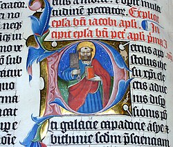Biblia iluminada con una miniatura del apóstol Pedro