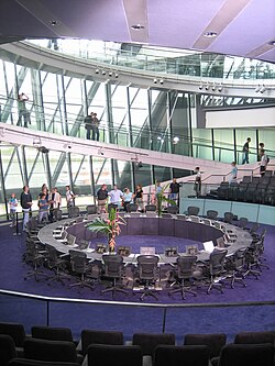 Detalle arquitectónico e institucional relacionado con el gobierno local de Londres