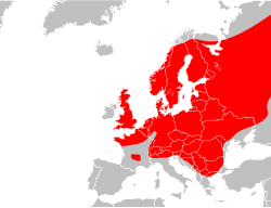 Mapa de distribución de Vipera berus en Europa