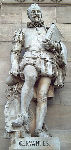 Estatua de Miguel de Cervantes en la Biblioteca Nacional de España
