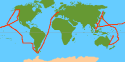 Mapa del recorrido de la expedición marítima de La Pérouse