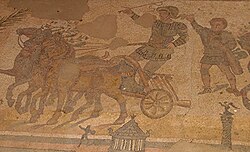 Mosaico romano de una carrera de caballos en la villa romana del Casale