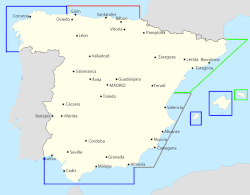 Mapa de las zonas de control naval del Comité de No Intervención.