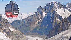 Telecabinas del teleférico del Mont Blanc entre Aiguille du Midi y Punta Helbronner