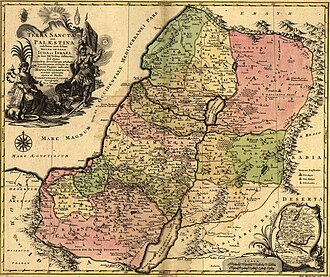 Mapa histórico de Tierra Santa realizado por el geógrafo alemán Tobias Conrad Lotter en 1759.