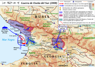 Mapa de Georgia destacando las regiones de Abjasia y Osetia del Sur