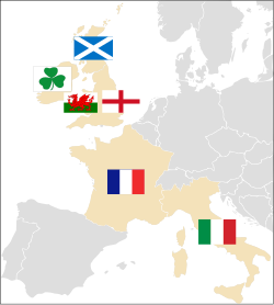 Mapa e insignias de los países participantes en el torneo