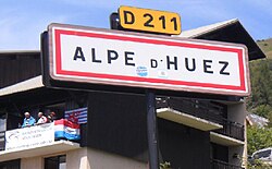 Cartel indicador de Alpe d'Huez