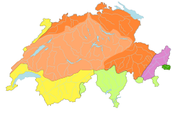 Esquema de las cuencas hidrográficas de Suiza