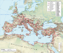 Mapa de las calzadas romanas en el 125 d. C.