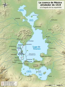 Mapa de la cuenca de México en el Posclásico tardío
