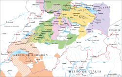 Mapa histórico de las posesiones de los Zähringen hacia el año 1200
