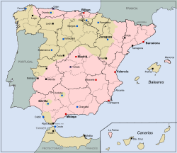 Mapa de la situación de España hacia el 25 de julio de 1936