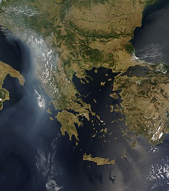 Vista de satélite de la península balcánica