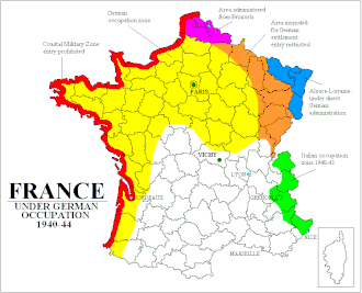 Mapa detallado de las diferentes zonas de ocupación en Francia tras el armisticio