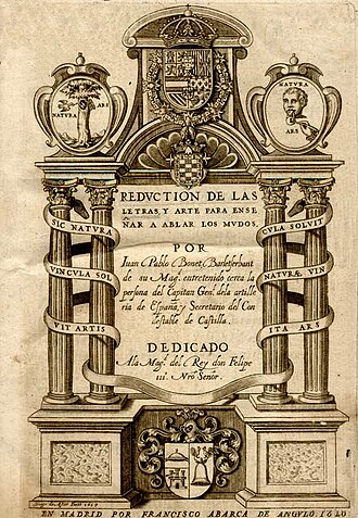 Portada del tratado de Juan de Pablo Bonet de 1620