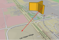 Esquema que muestra la posición de disparo desde el piso 32 del Mandalay Bay